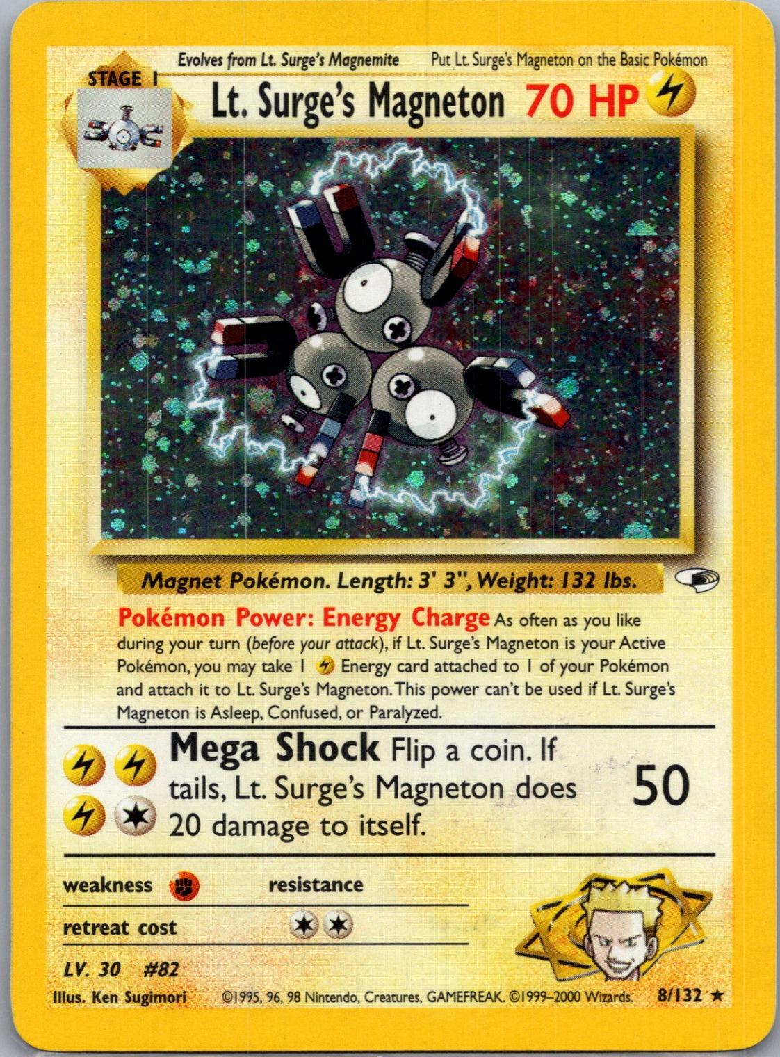 2000 Gym Heroes 008/132 Lt. Surge's Magneton Holo Rare Lightly Played F298