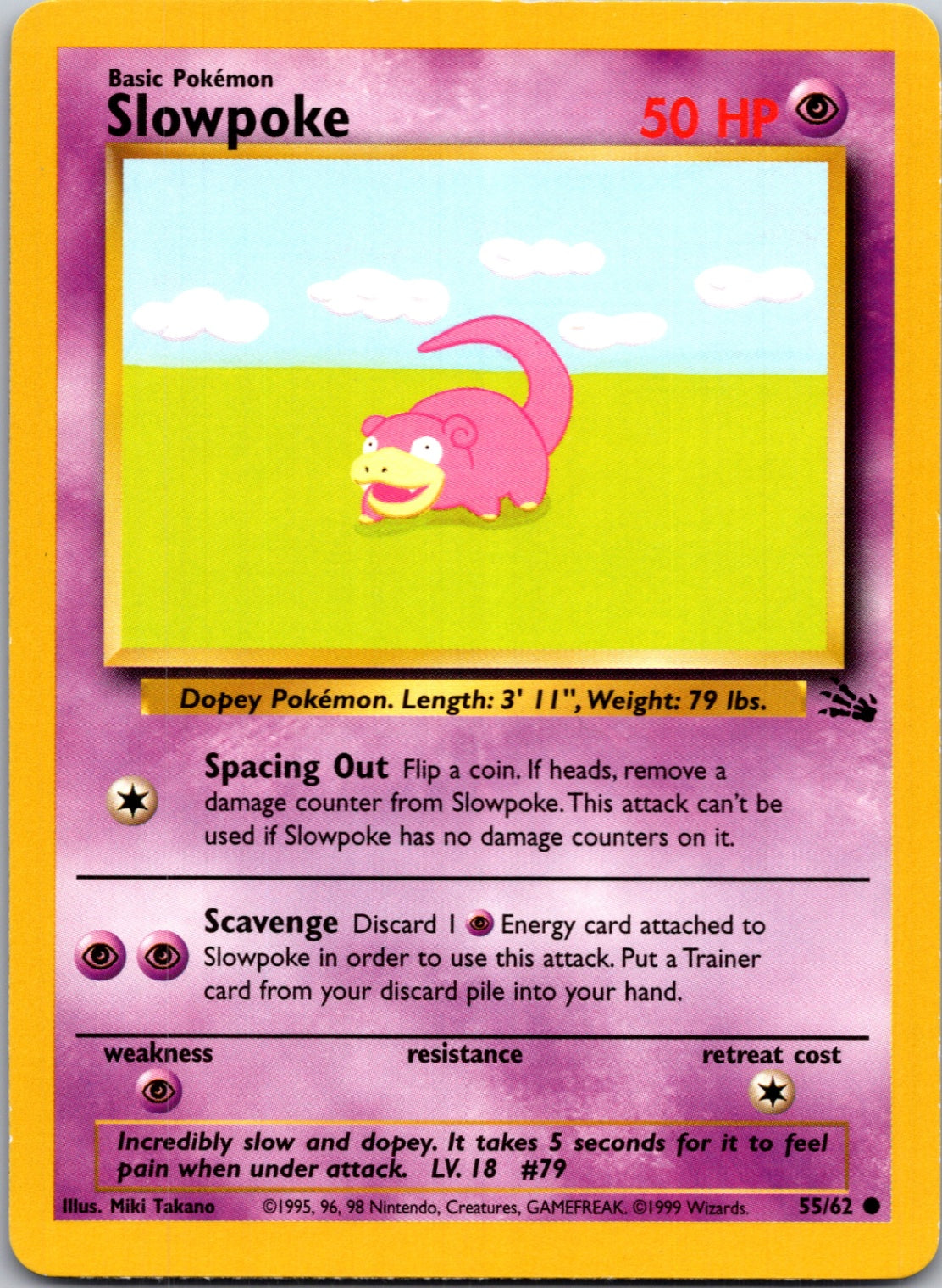 1999 Fossil #55/62 Slowpoke Common B280