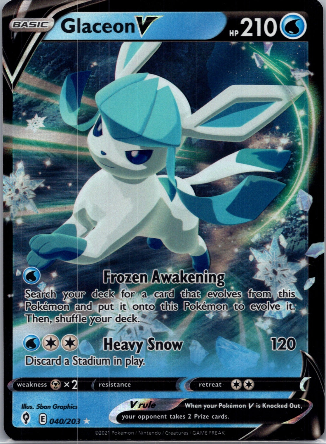 2021 SWSH07: Evolving Skies 040/203 Glaceon V Ultra Rare F215