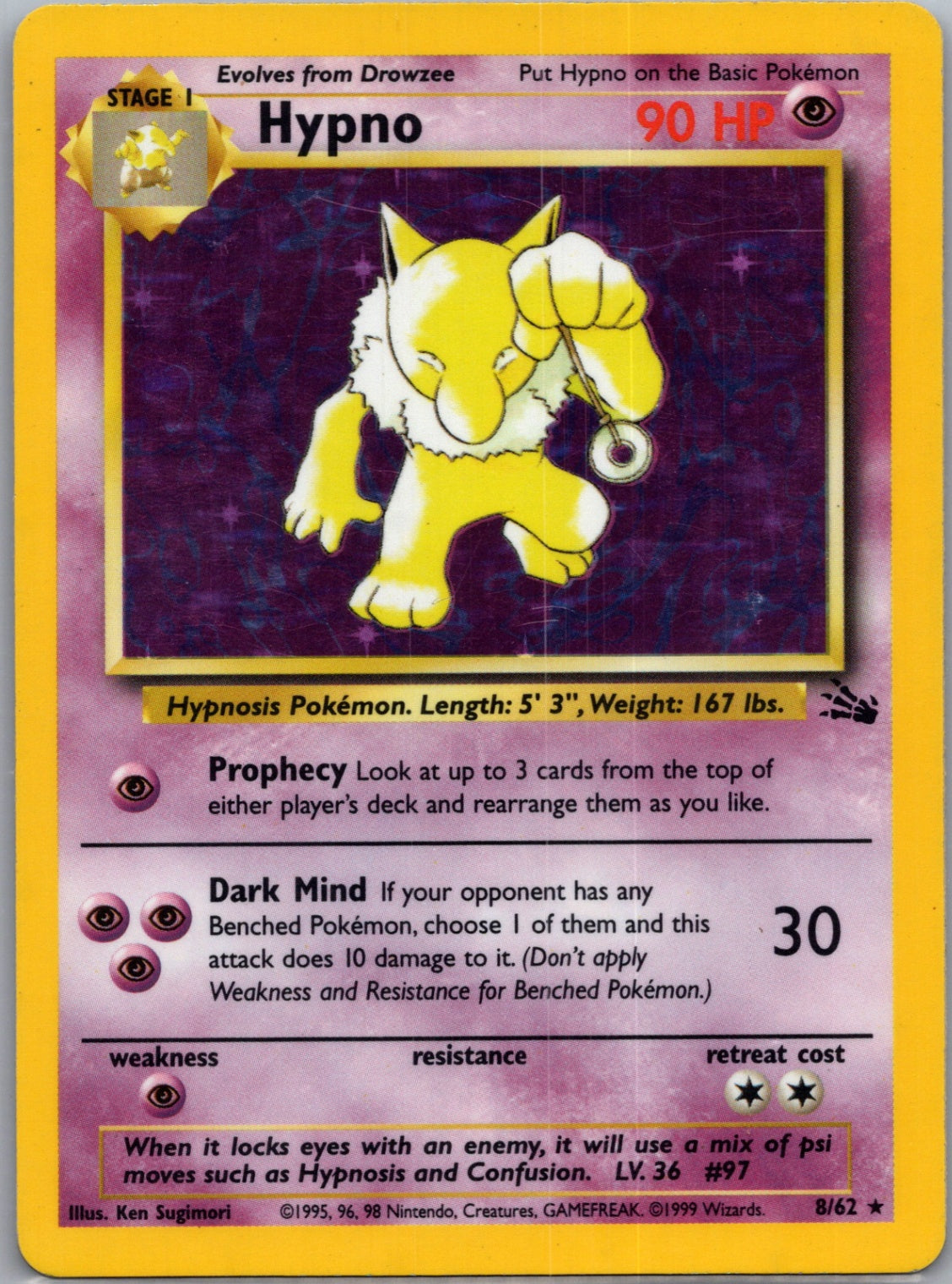 1999 Fossil 08/62 Hypno (8) Holo Rare G274