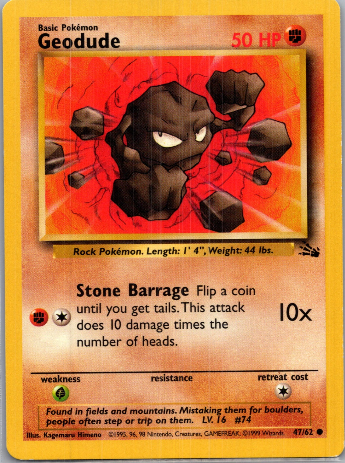 1999 Fossil #47/62 Geodude Common B154