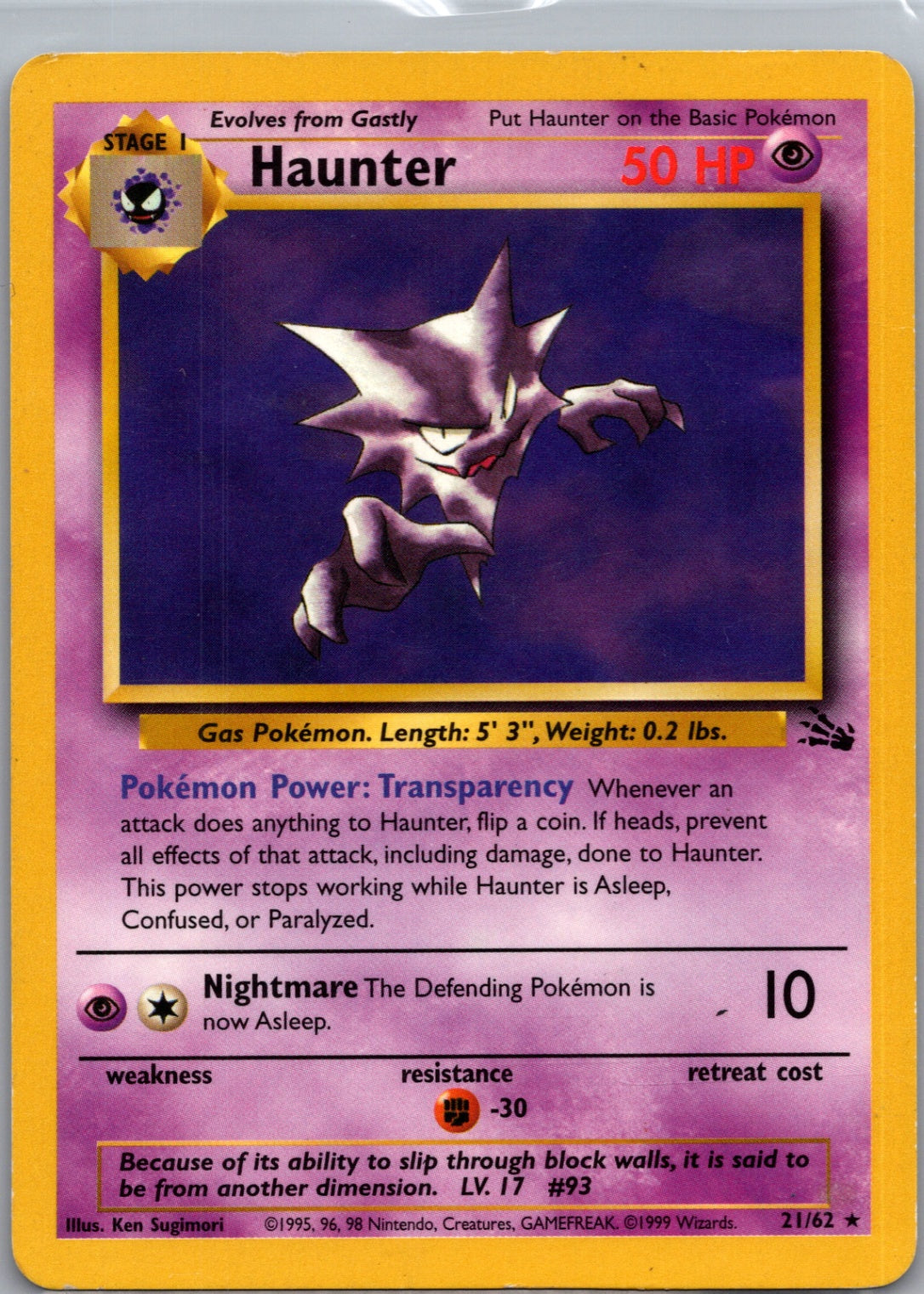 1999 Fossil 21/62 Haunter (21) Rare L106