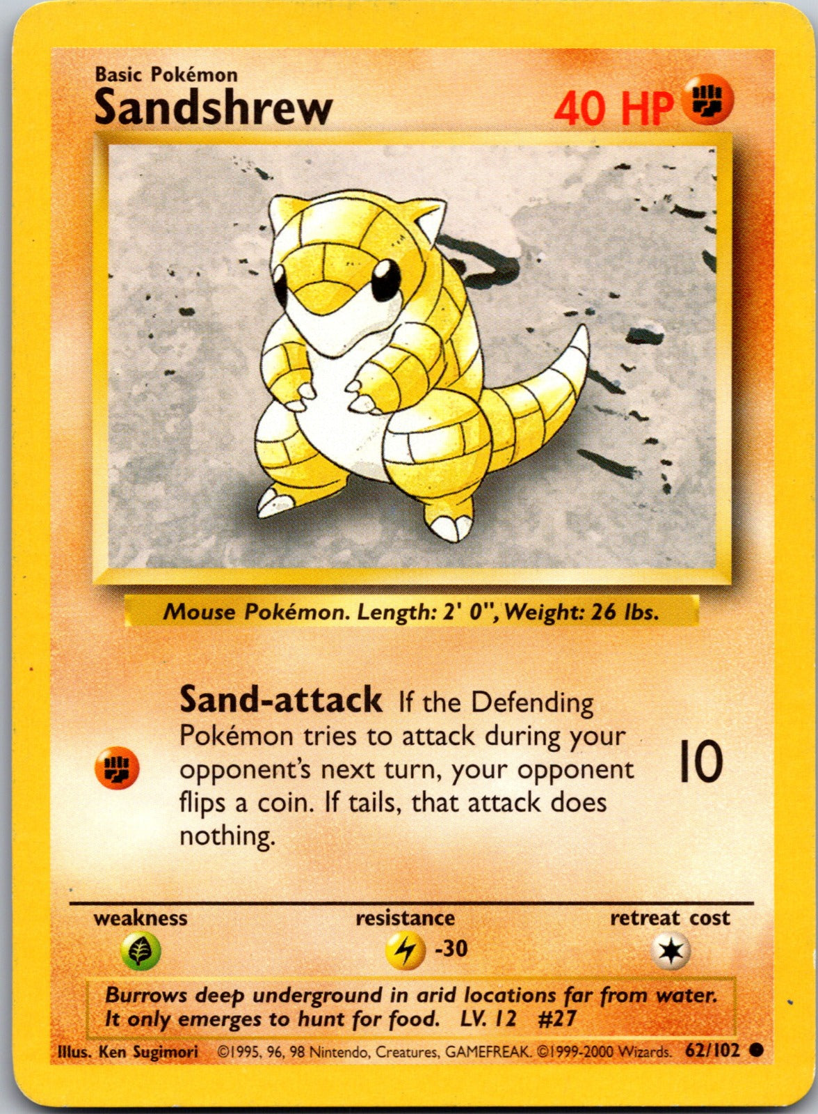 1999 Base Set 062/102 Sandshrew LP E100