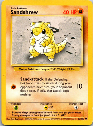 1999 Base Set (Shadowless) 062/102 Sandshrew LP