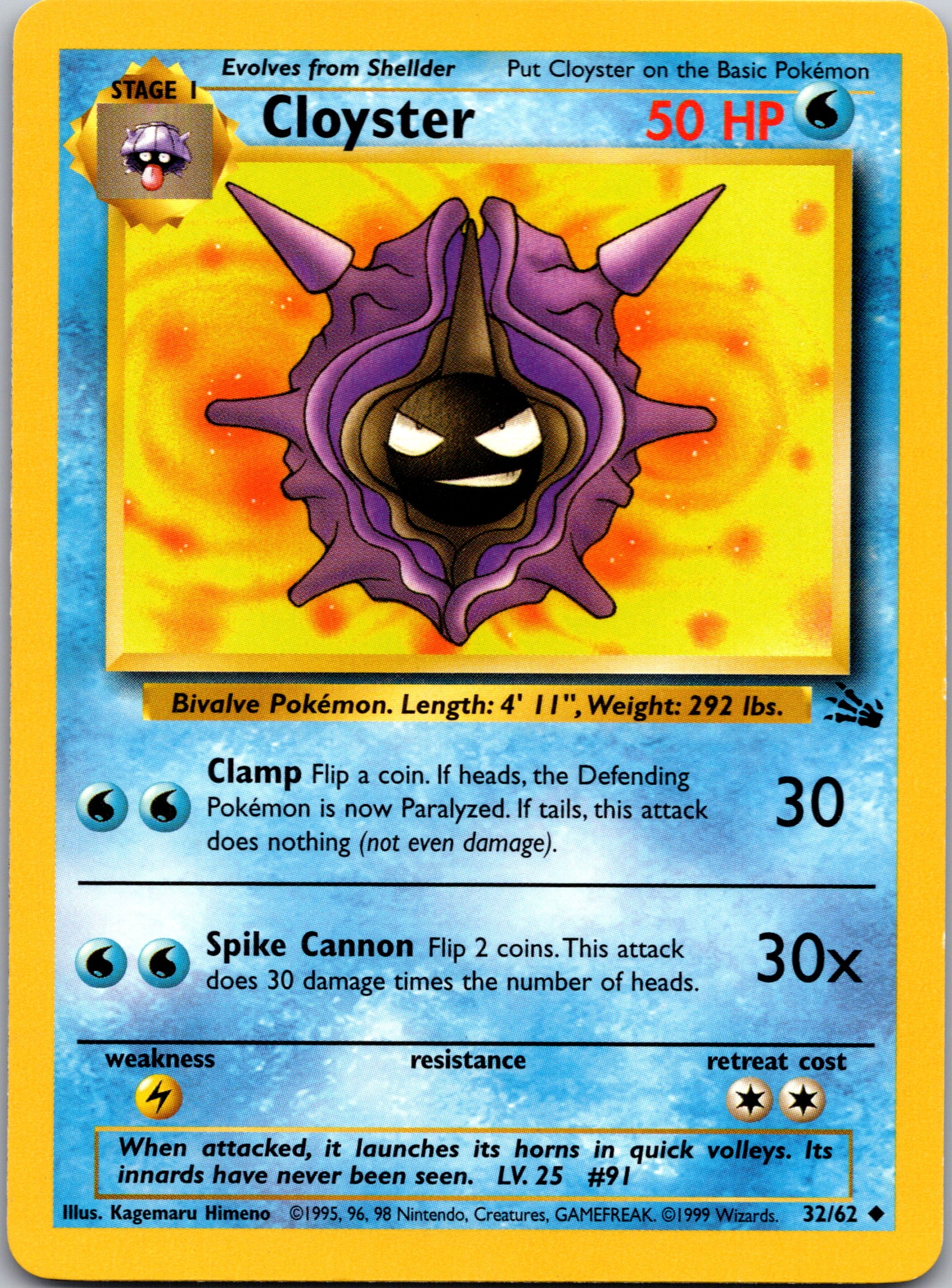 1999 Fossil 32/62 Cloyster Uncommon B7