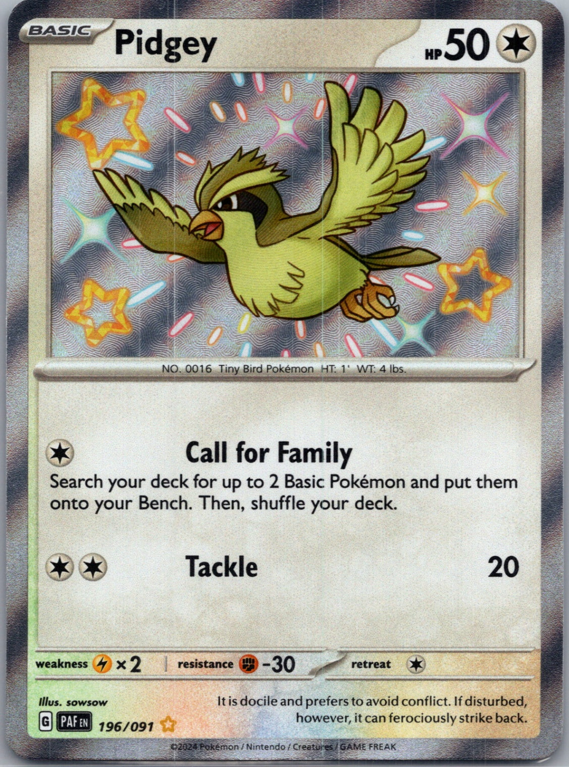 2024 SV: Paldean Fates 196/091 Pidgey Shiny Rare F140