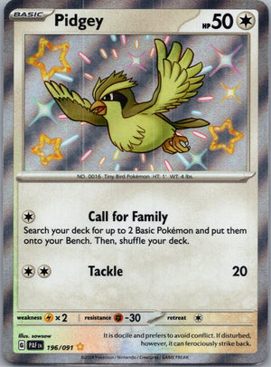 2024 SV: Paldean Fates 196/091 Pidgey Shiny Rare F140