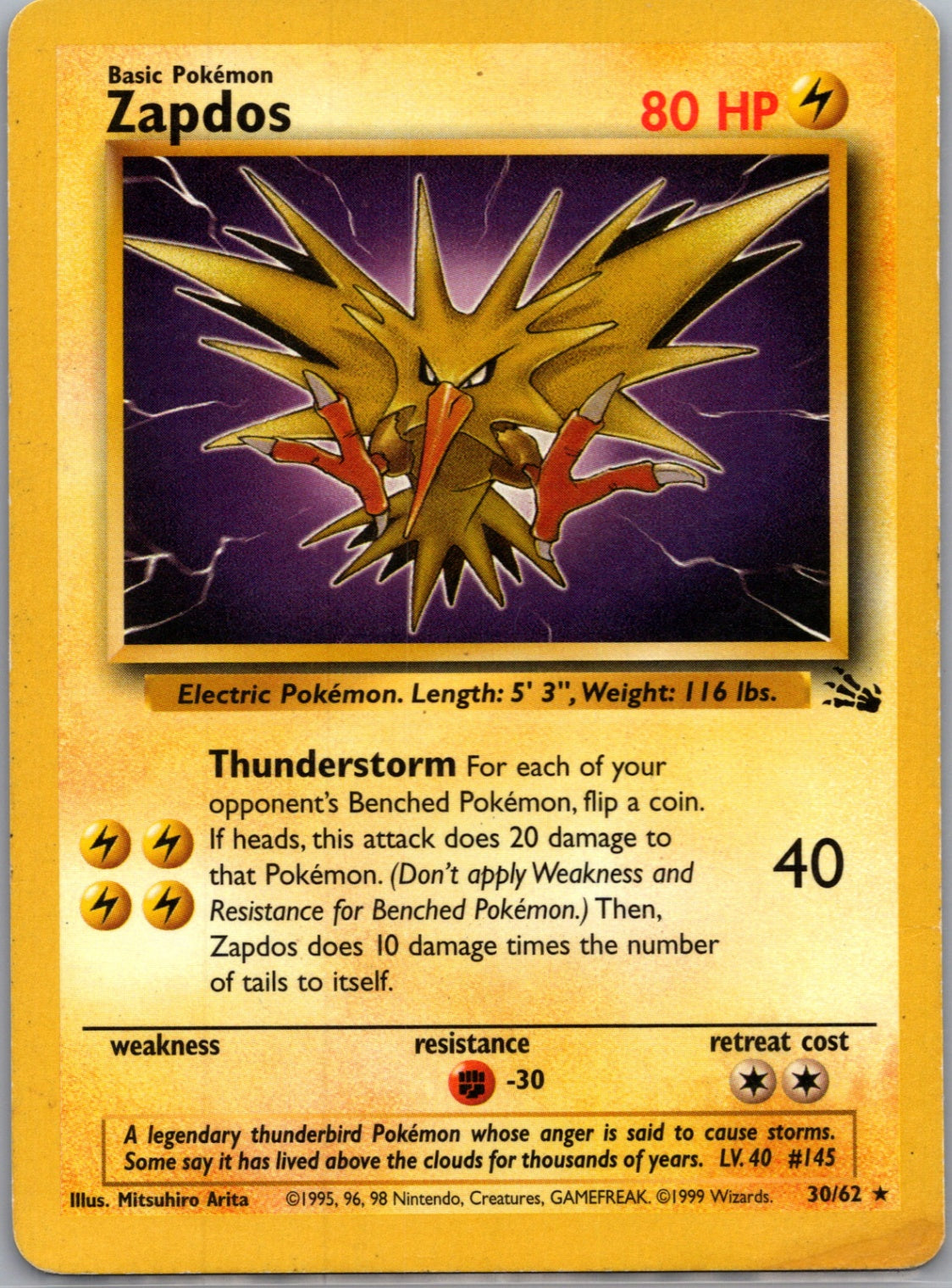 1999 Fossil 30/62 Zapdos (30) Rare G228