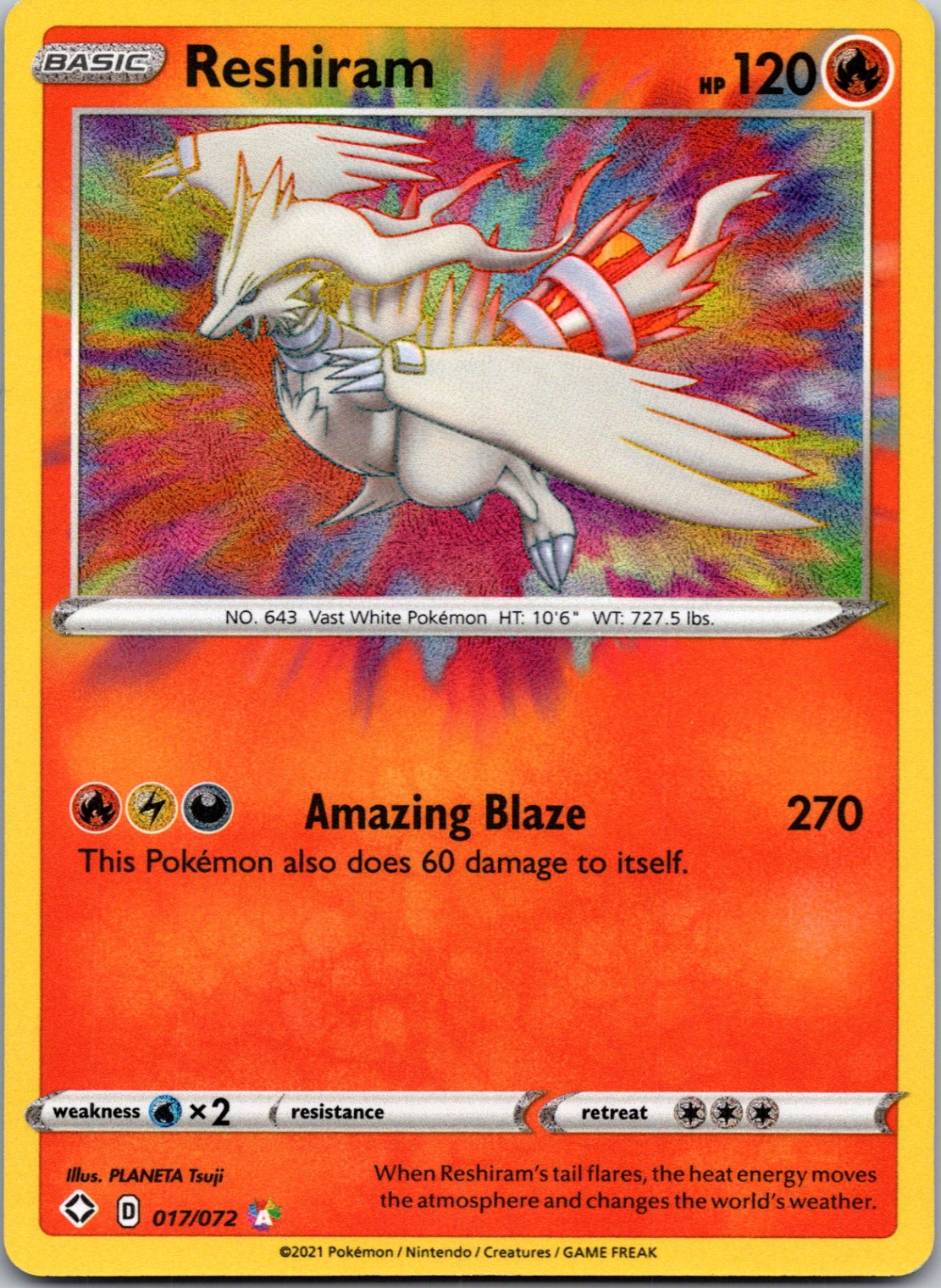 2021 Shining Fates 017/072 Reshiram Amazing Rare D229