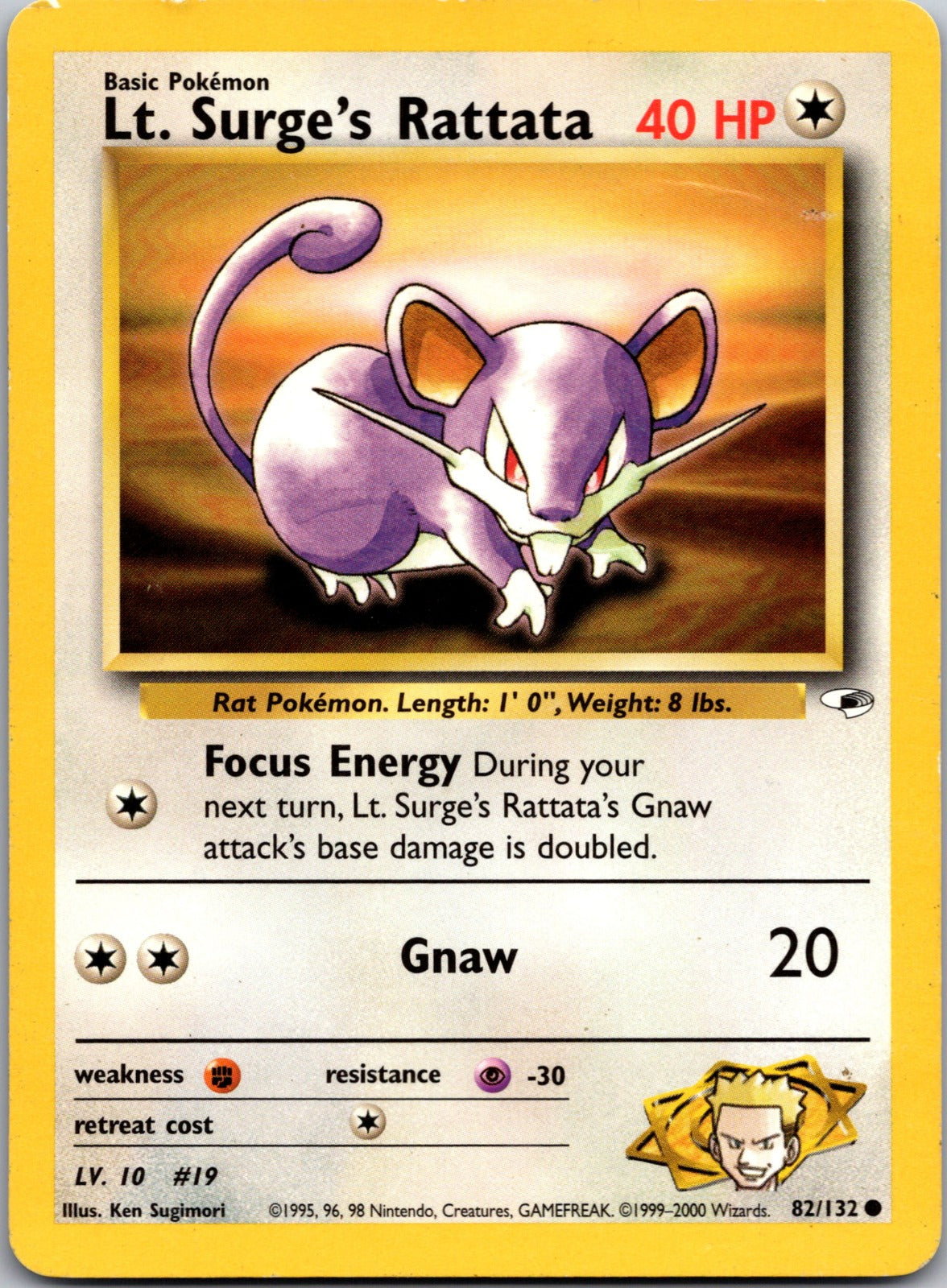 2000 Gym Challenge 082/132 Lt. Surge's Rattata MP F47