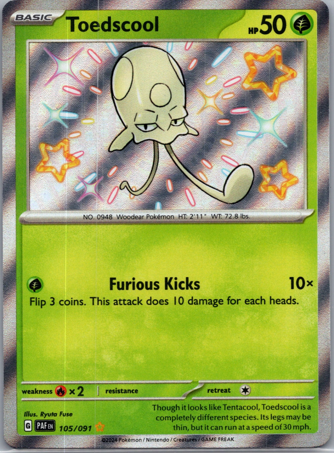 2024 SV: Paldean Fates 105/091 Toedscool Shiny Rare F201
