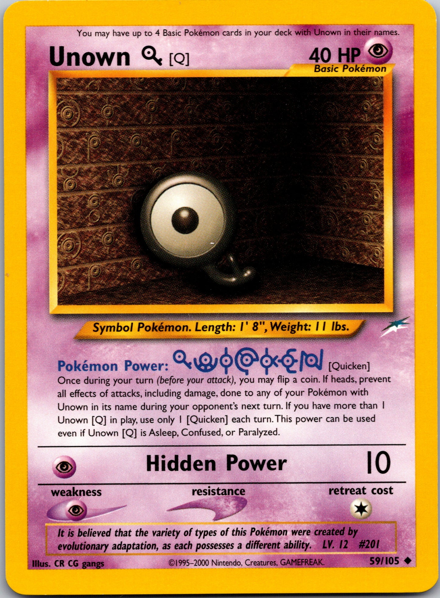 2002 Neo Destiny 059/105 Unown [Q] Uncommon A49