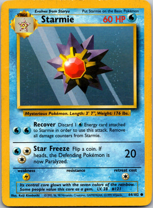 1999 Base Set  064/102 Starmie Common L118