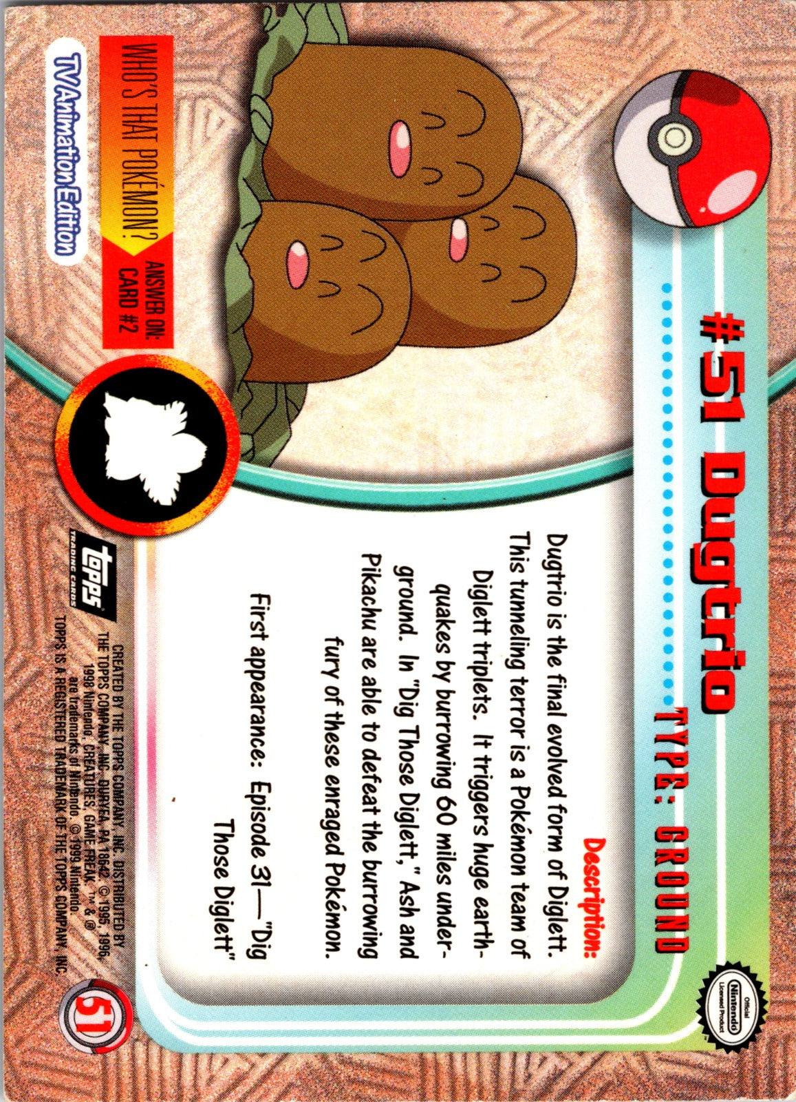 1999 Topps TV Dugtrio MP  P76