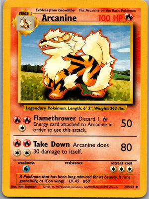 1999 Base Set  023/102 Arcanine Uncommon M89