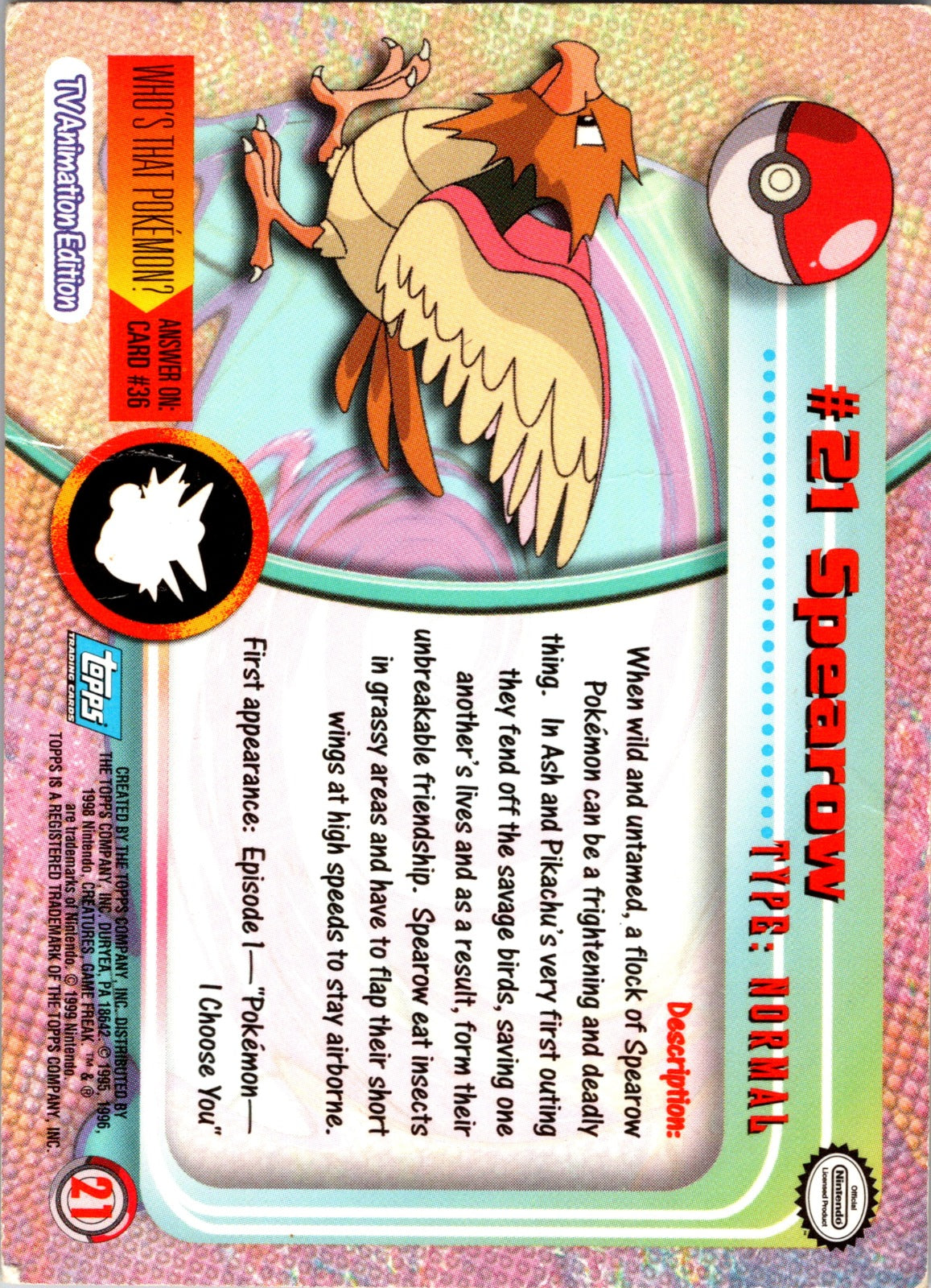1999 Topps TV Spearow MP  P97