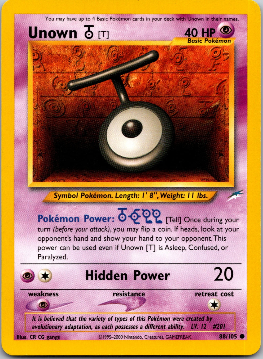 2002 Neo Destiny 088/105 Unown [T] Common L99