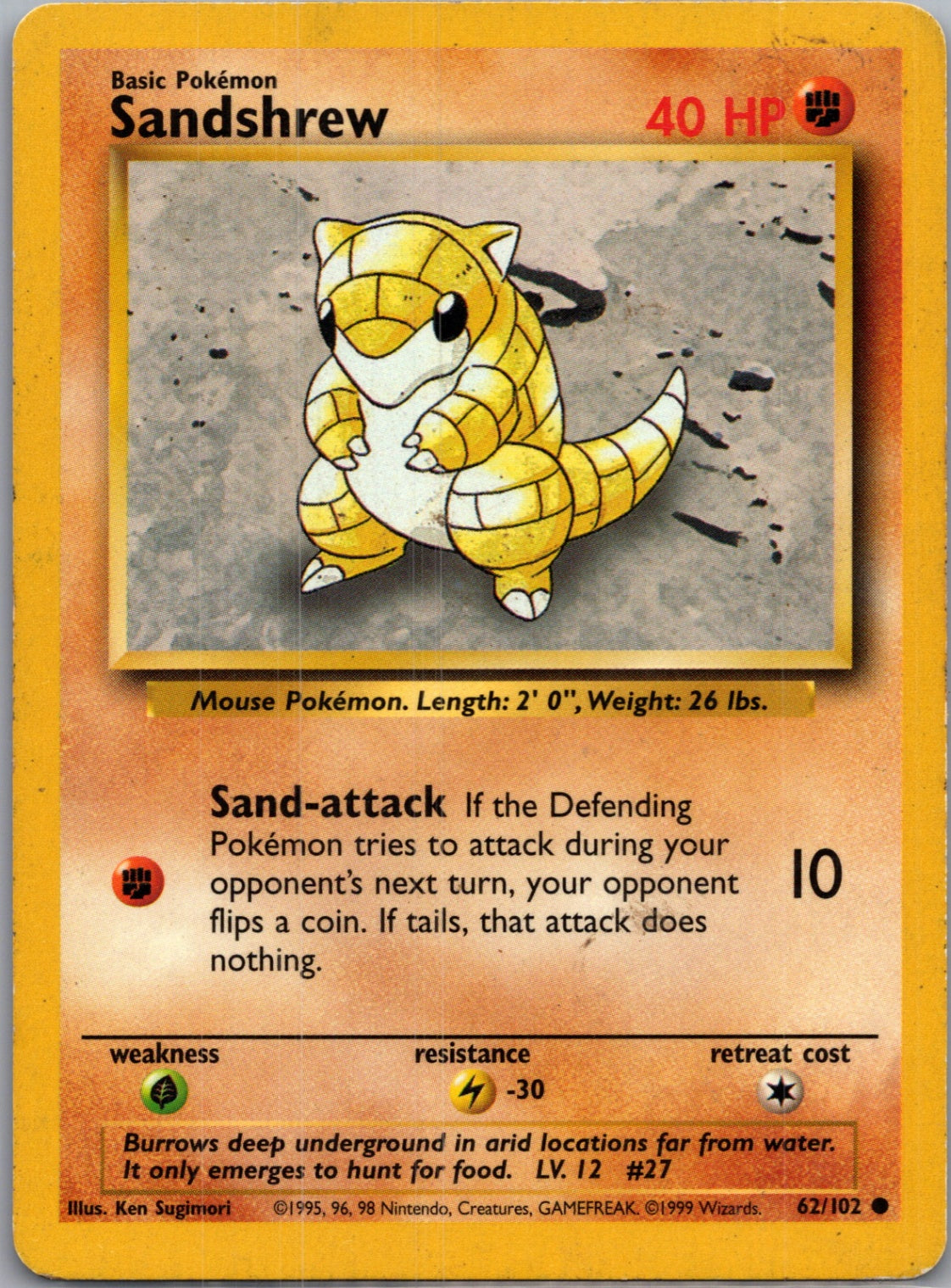 Base Set (Shadowless) 062/102 Sandshrew Common NM