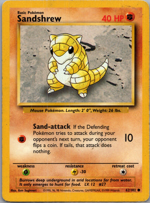 Base Set (Shadowless) 062/102 Sandshrew Common NM
