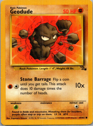 1999 Fossil #47/62 Geodude Common B158