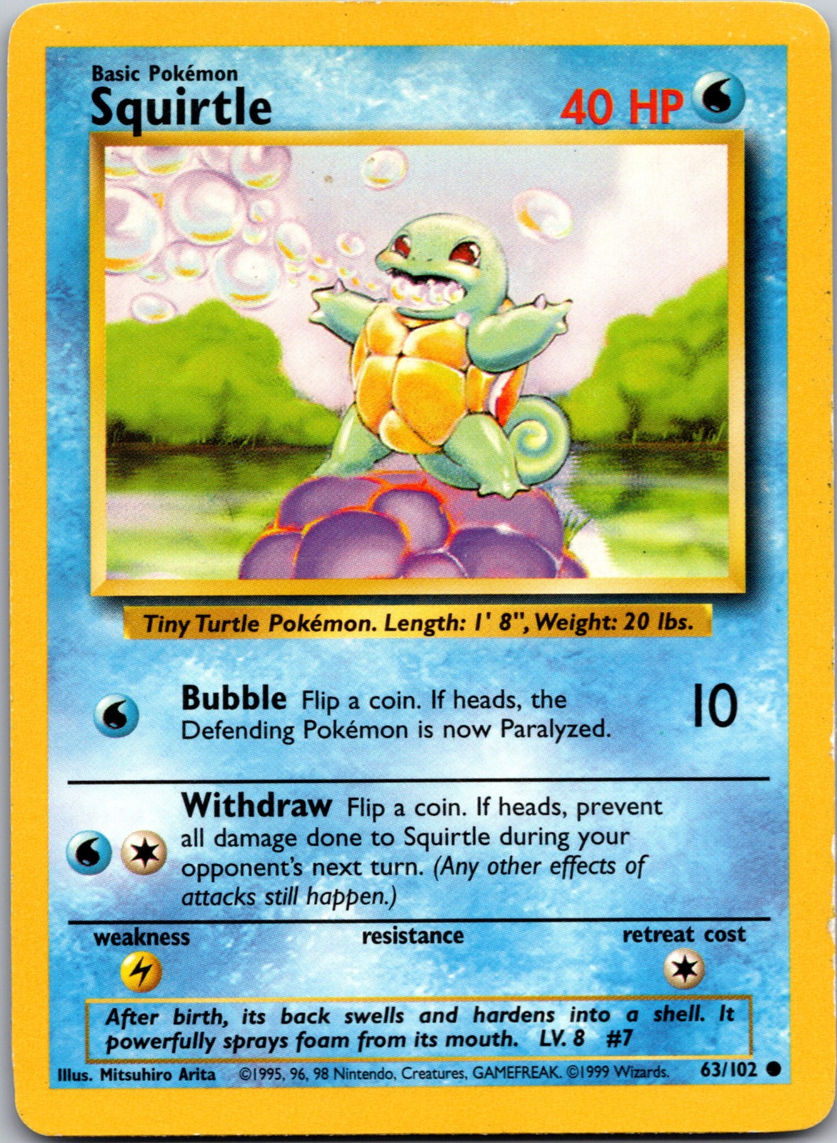1999 Base Set (Shadowless) 063/102 Squirtle LP