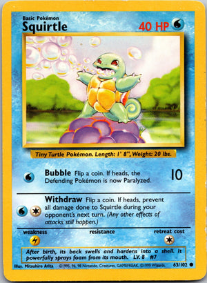 1999 Base Set (Shadowless) 063/102 Squirtle LP