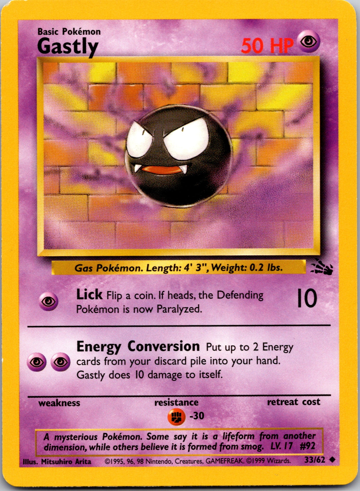 1999 Fossil 33/62 Gastly Uncommon A354