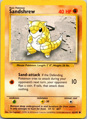 1999 Base Set (Shadowless) 062/102 Sandshrew LP