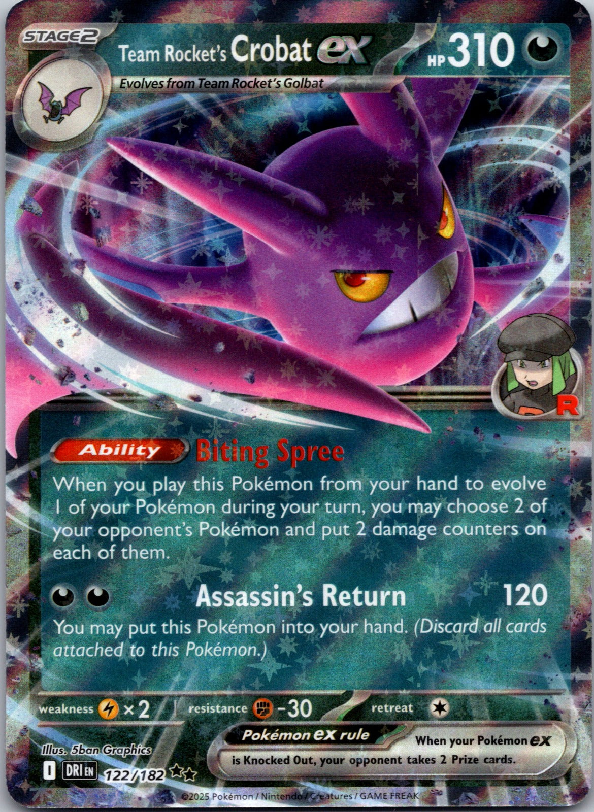 2025 SV10: Destined Rivals 122/182 Team Rocket's Crobat ex NM