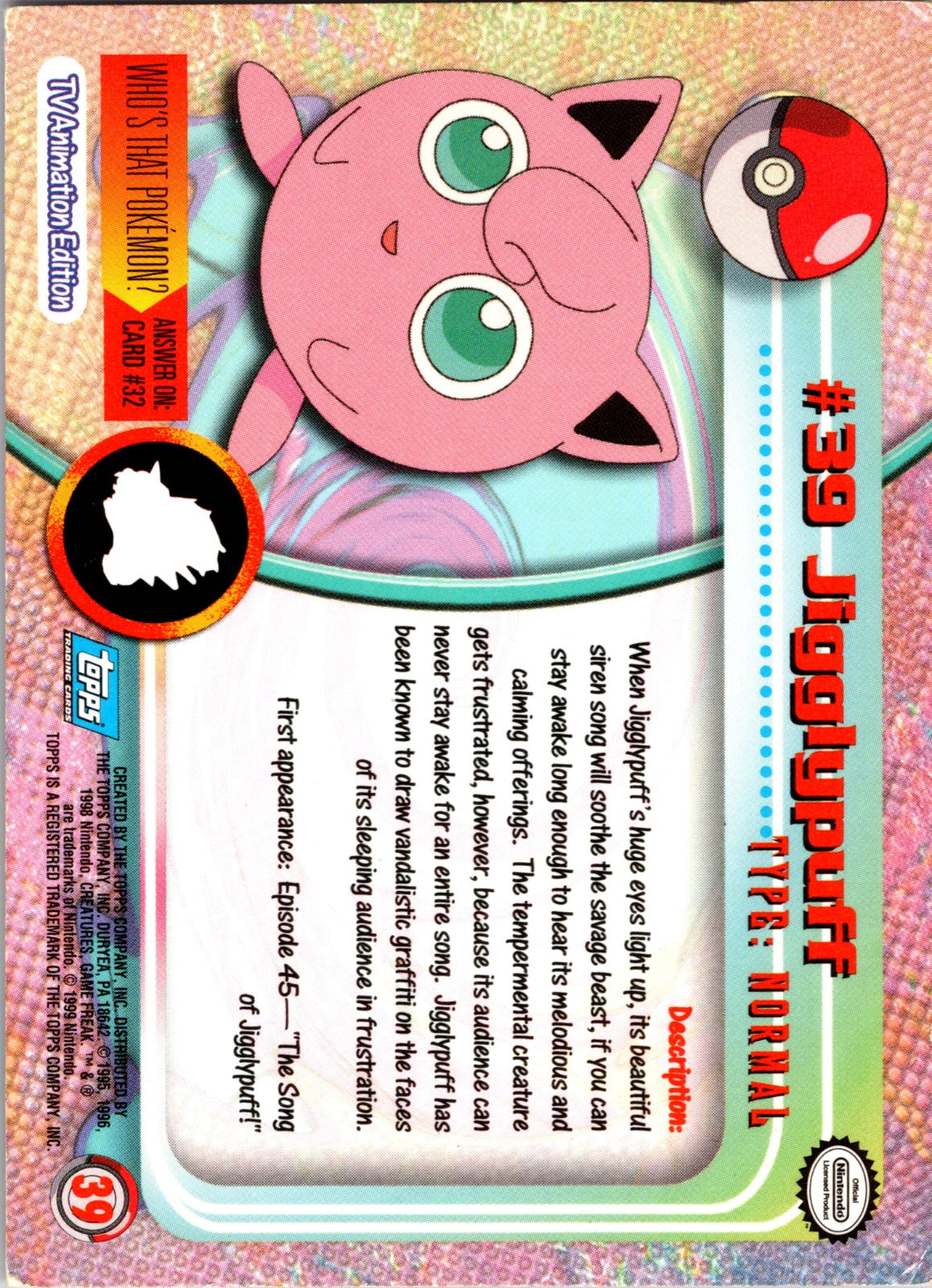 1999 Topps TV Jigglypuff MP  P194