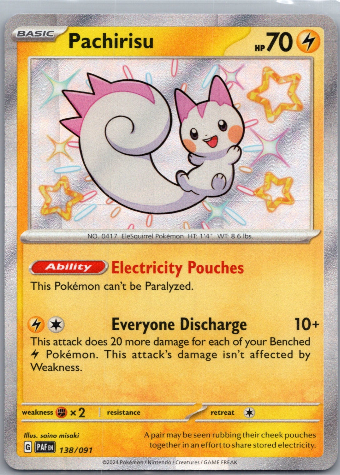 2024 SV: Paldean Fates 138/091 Pachirisu Shiny Rare F136