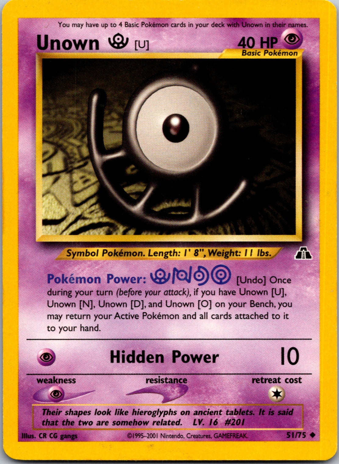 2001 Neo Discovery 51/75 Unown [U] Uncommon L88