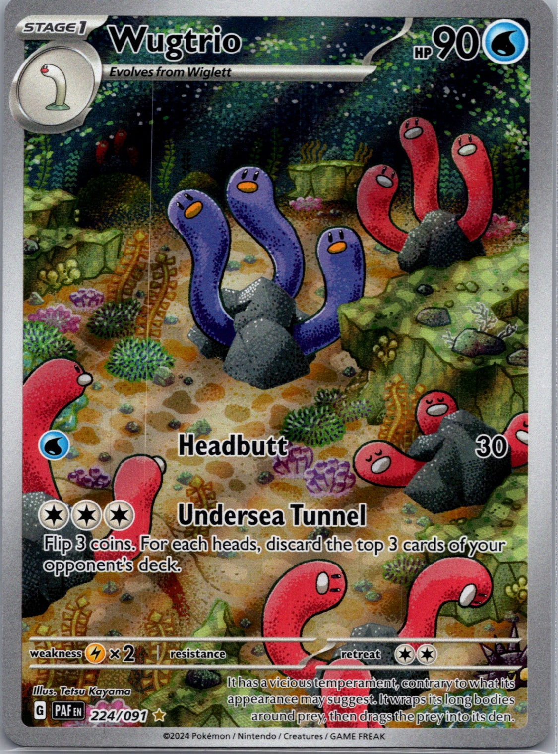 Wugtrio Holofoil Illustration Rare SV: Paldean Fates 224/091 NM