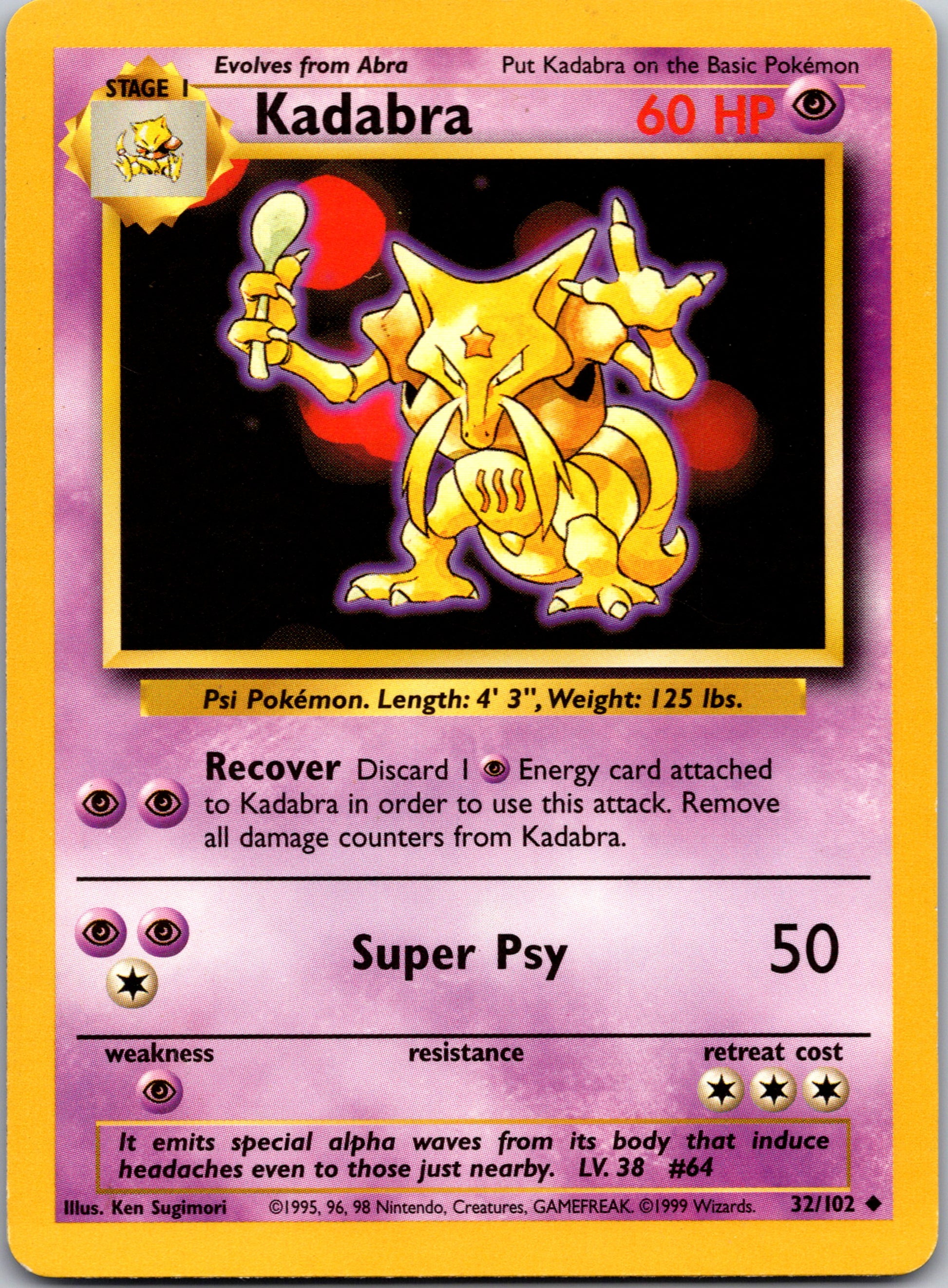 1999 Base Set 032/102 Kadabra Uncommon A125