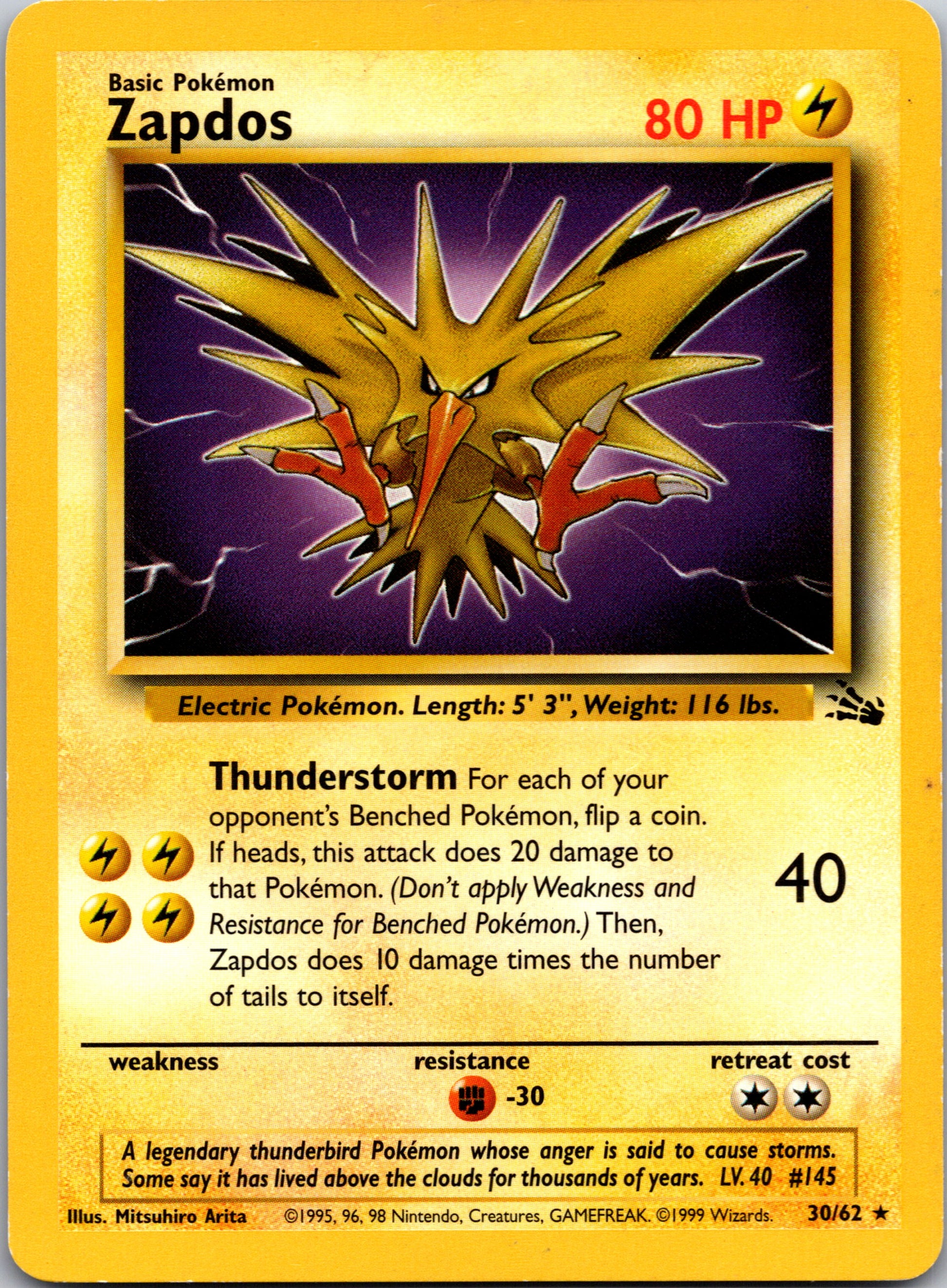 1999 Fossil 30/62 Zapdos Rare B32