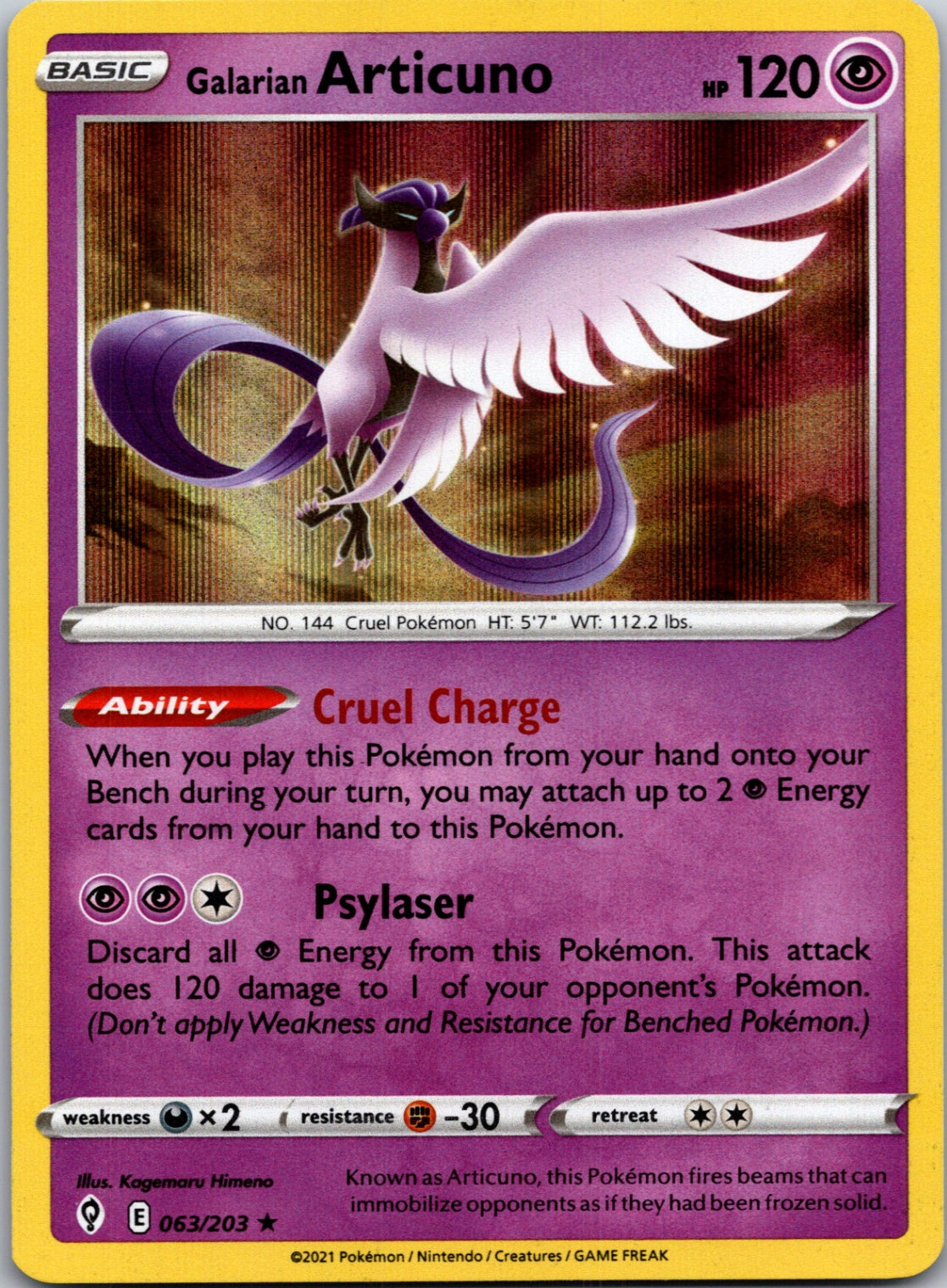 2021 Evolving Skies 063/203 Galarian Articuno Holo Rare G324