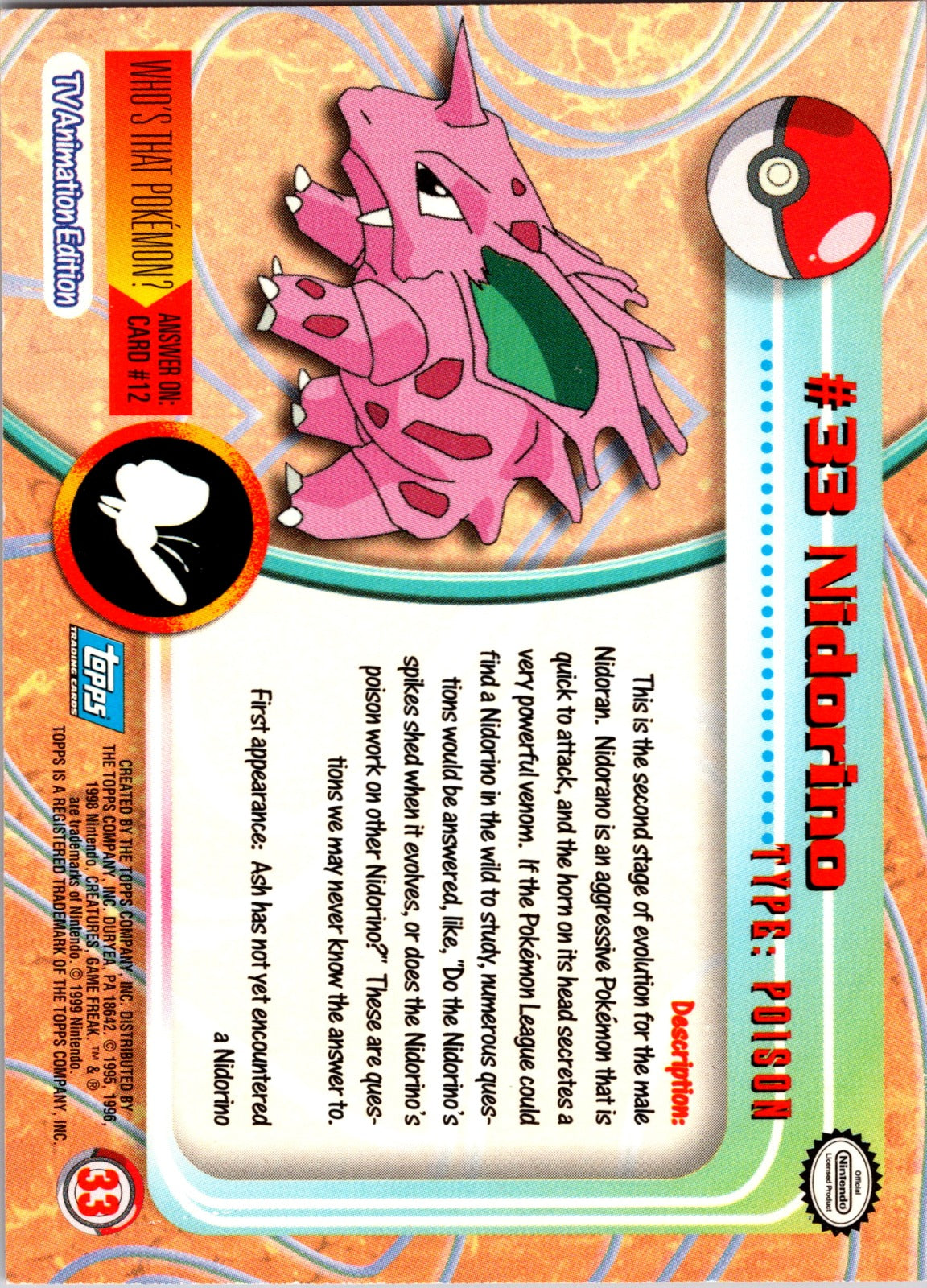 1999 Topps TV Nidorino MP  P69