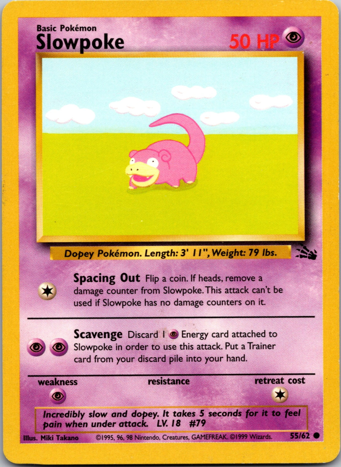 1999 Fossil 55/62 Slowpoke Common A144