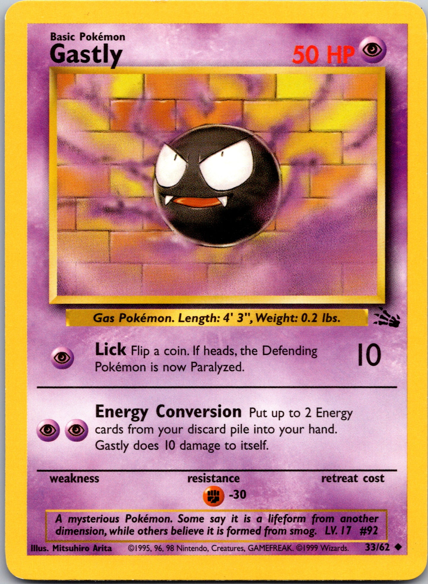 1999 Fossil 33/62 Gastly Uncommon A351