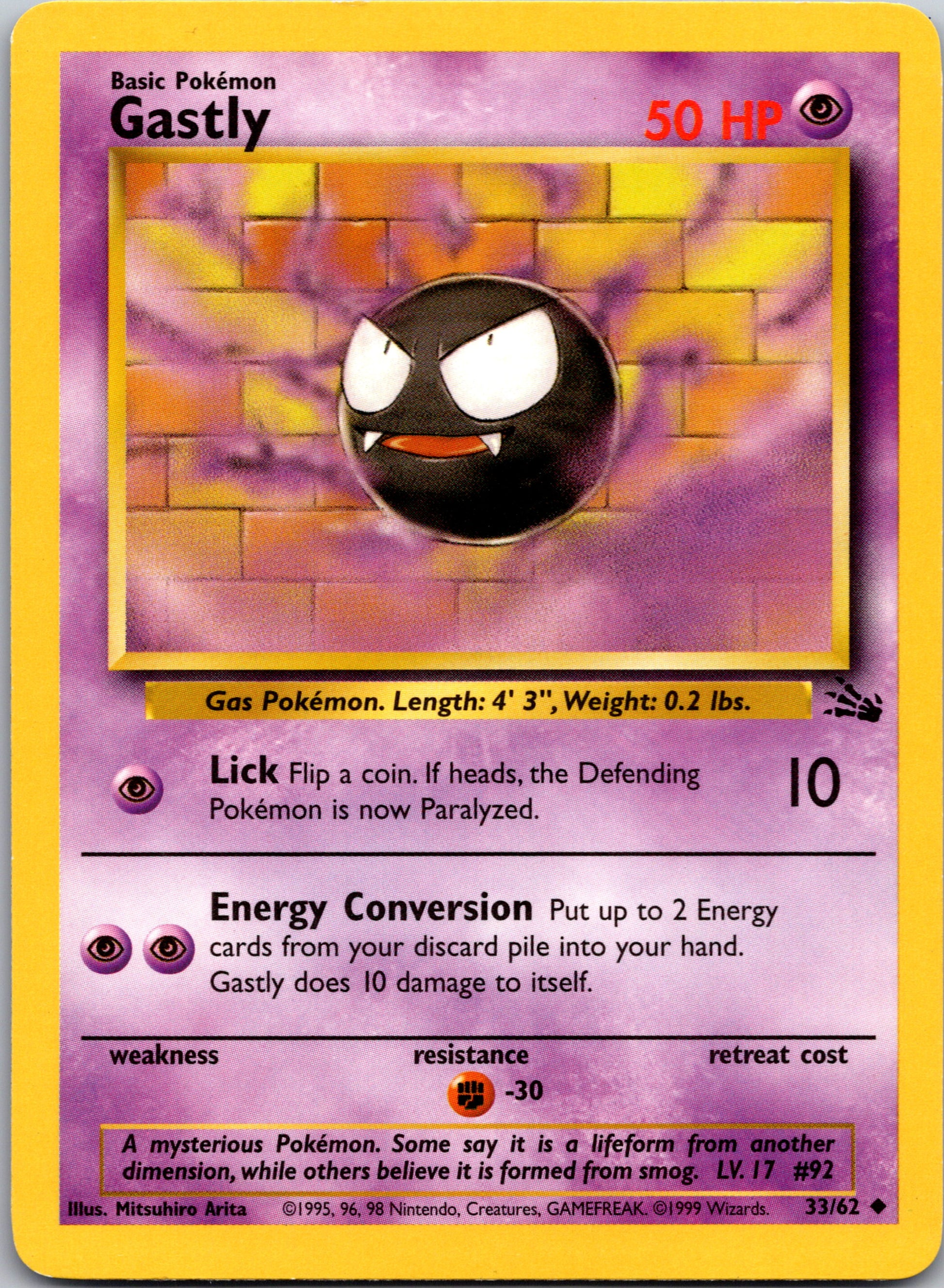 1999 Fossil 33/62 Gastly Uncommon A351