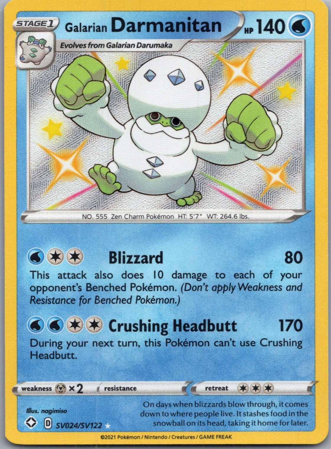 2021 Shining Fates: Shiny Vault SV024/SV122 Galarian Darmanitan Shiny Holo Rare F162
