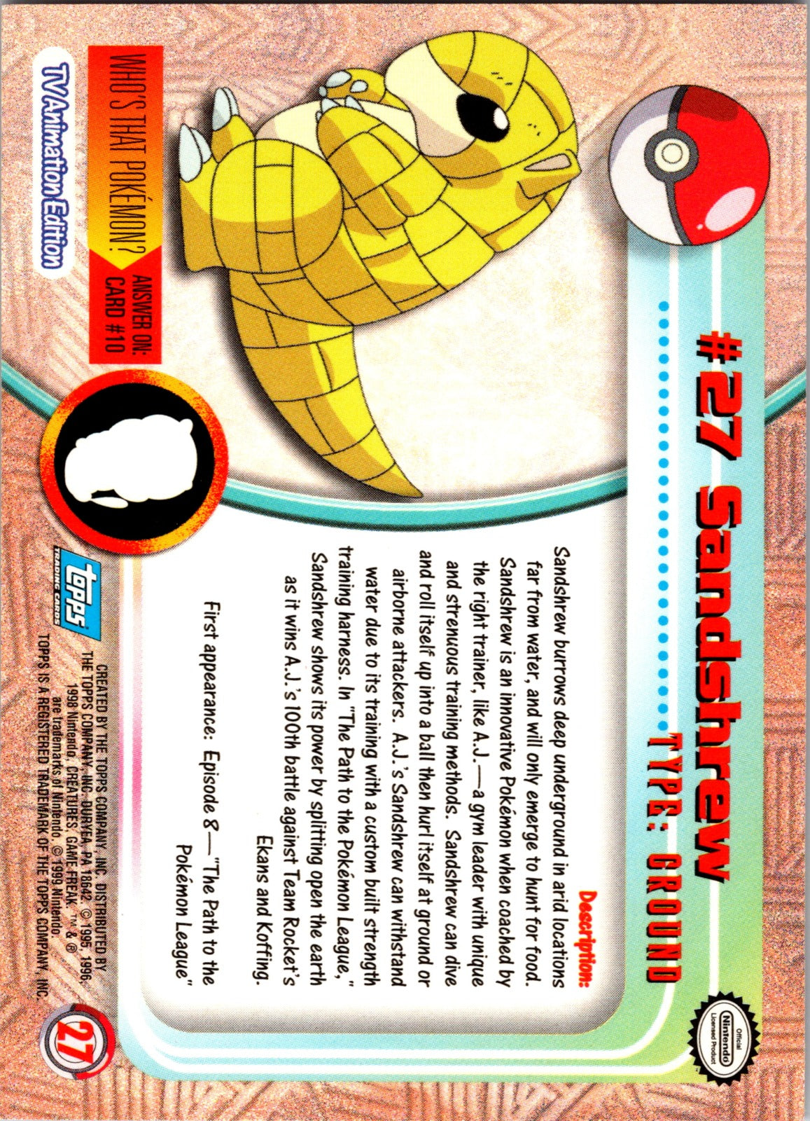 1999 Topps TV Sandshrew LP  P122