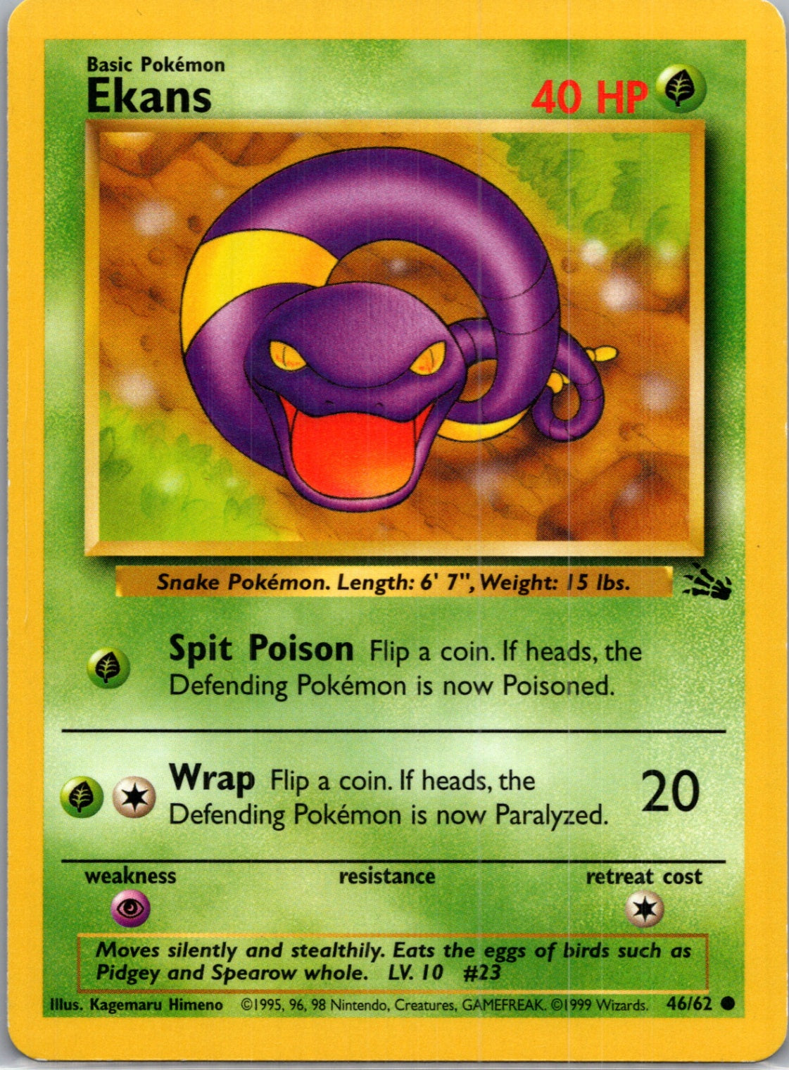 1999 Fossil #46/62 Ekans Common B132