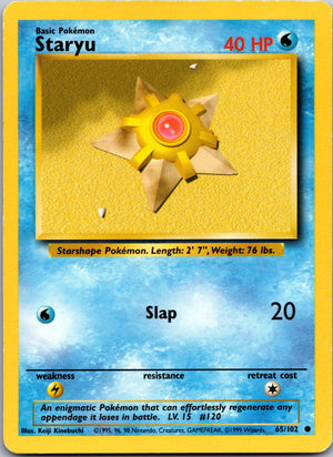 1999 Base Set (Shadowless) 065/102 Staryu LP