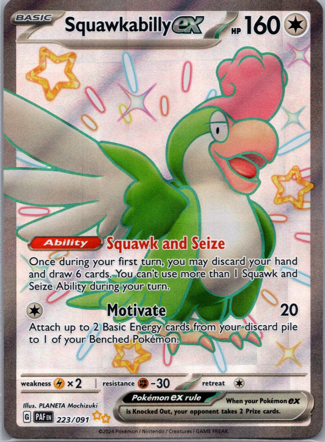 Squawkabilly ex Holofoil Shiny Ultra Rare SV: Paldean Fates 223/091 NM