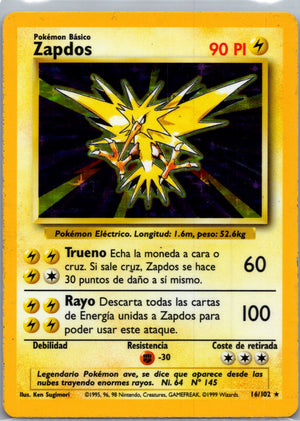 1999 Base Set 016/102 Zapdos Holo Rare (Spanish) G201
