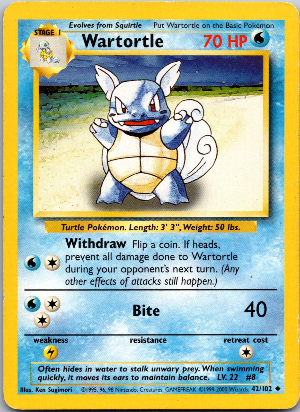 1999 Base Set (Shadowless) 042/102 Wartortle LP
