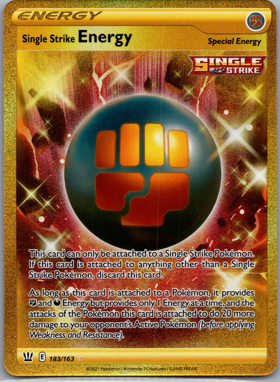 2021 SWSH05: Battle Styles 183/163 Single Strike Energy (Secret) Secret Rare D281