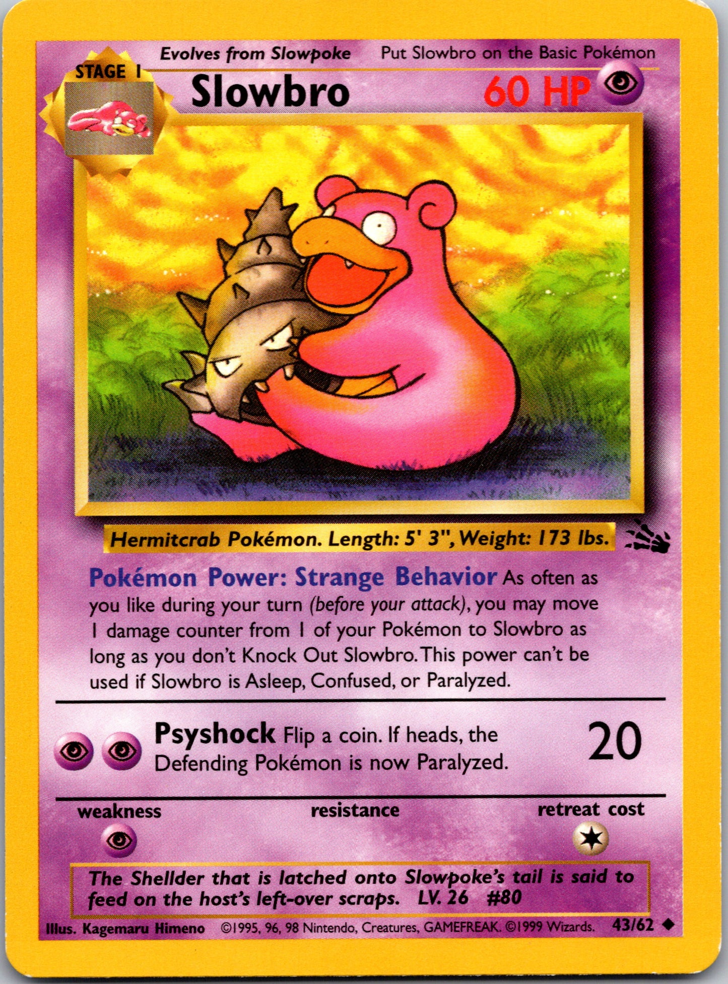 1999 Fossil 43/62 Slowbro Uncommon B37