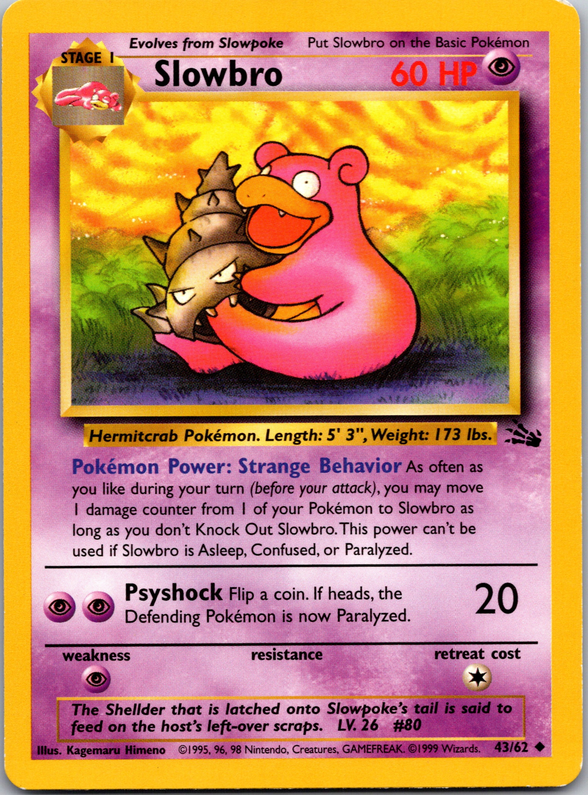 1999 Fossil 43/62 Slowbro Uncommon B37